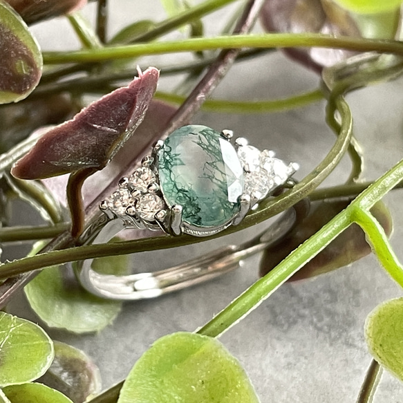 Silver925 Moss agate design Ring Rhodium Plated 第13張的照片