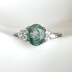 Silver925 Moss agate design Ring Rhodium Plated 第1張的照片