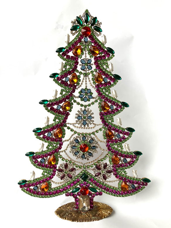 特大/チェコガラスツリー/Husar.D刻印/手作り/ブラウンブルー/クリスマス