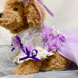 犬猫うさちゃん服　アプリコットカラー、紫色のお花畑レースドレス 5枚目の画像