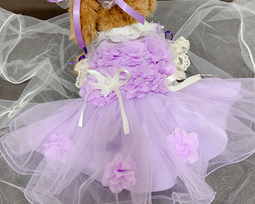 犬猫うさちゃん服 アプリコットカラー、紫色のお花畑レース