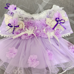 犬猫うさちゃん服　アプリコットカラー、紫色のお花畑レースドレス 15枚目の画像