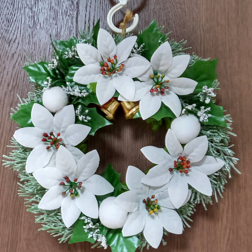アートフラワークリスマスリース ポインセチア(白) リース 花アート 