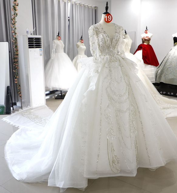 高級 ウエディングドレス オーダーメイド ハンドメイド キラキラ