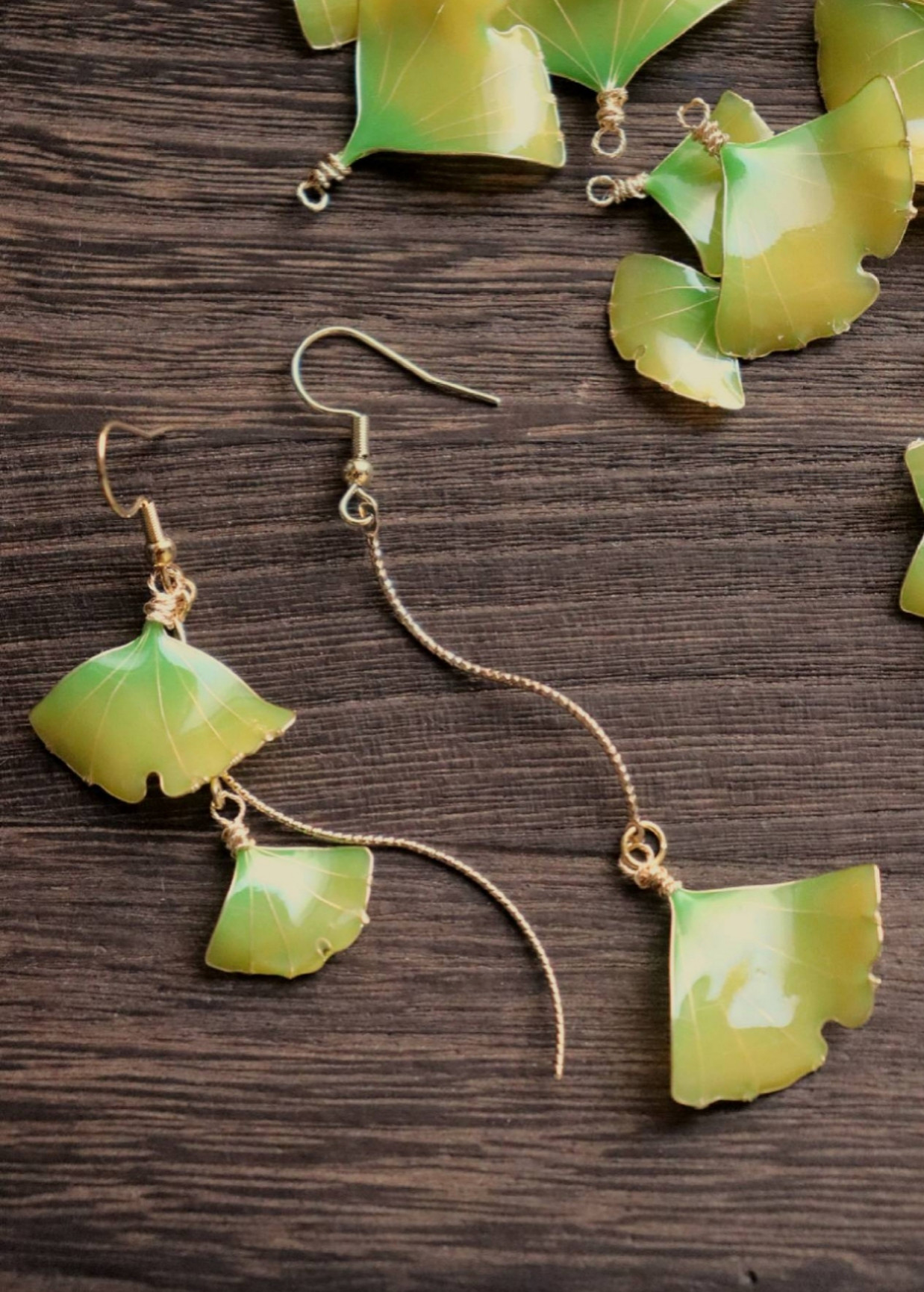 ふんわり色付きイチョウのピアス/イヤリング　銀杏 イチョウ 秋