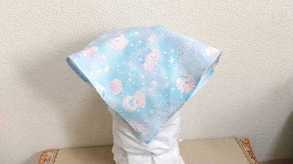 ☆期間限定20％OFF☆ 120cm パール（ブルー）子供用エプロン・三角巾・巾着袋セット 7枚目の画像