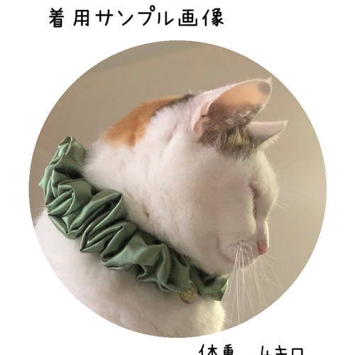 ①グリーン シュシュ首輪 猫首輪 エレガント首輪 みどり ペット用品