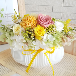 プリザーブドフラワー楕円形陶器アレンジメント✨20cm ふわふわ紫陽花