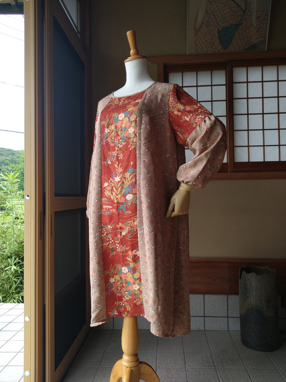 着物 リメイク ワンピース ドレス 帯 和洋折衷 優しいパープル