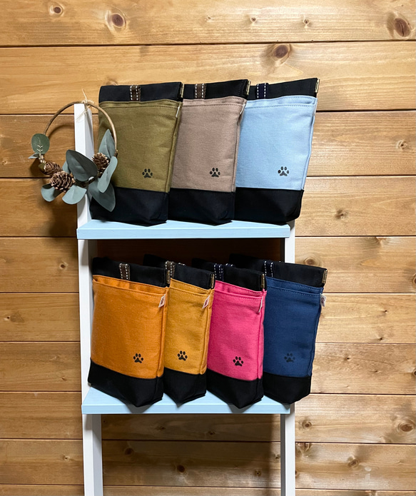 撥水帆布の消臭肉球マナーポーチ　口大きめ　7色からお選び下さい✨ 1枚目の画像