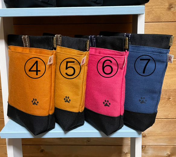 撥水帆布の消臭肉球マナーポーチ　口大きめ　7色からお選び下さい✨ 3枚目の画像