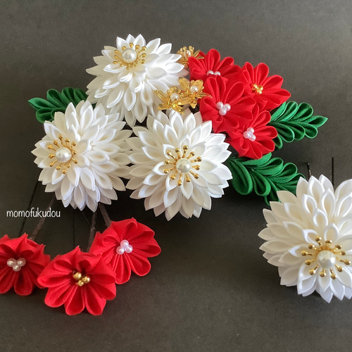 5点セット 成人式、卒業式 つまみ細工の髪飾り かんざし 百福堂