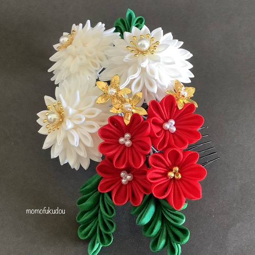 5点セット 成人式、卒業式 つまみ細工の髪飾り かんざし 百福堂