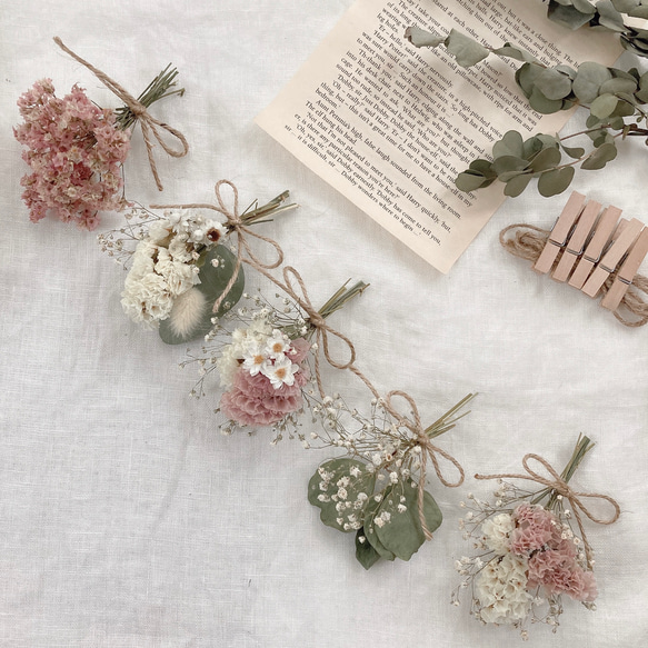ドライフラワーミニガーランドくすみピンク