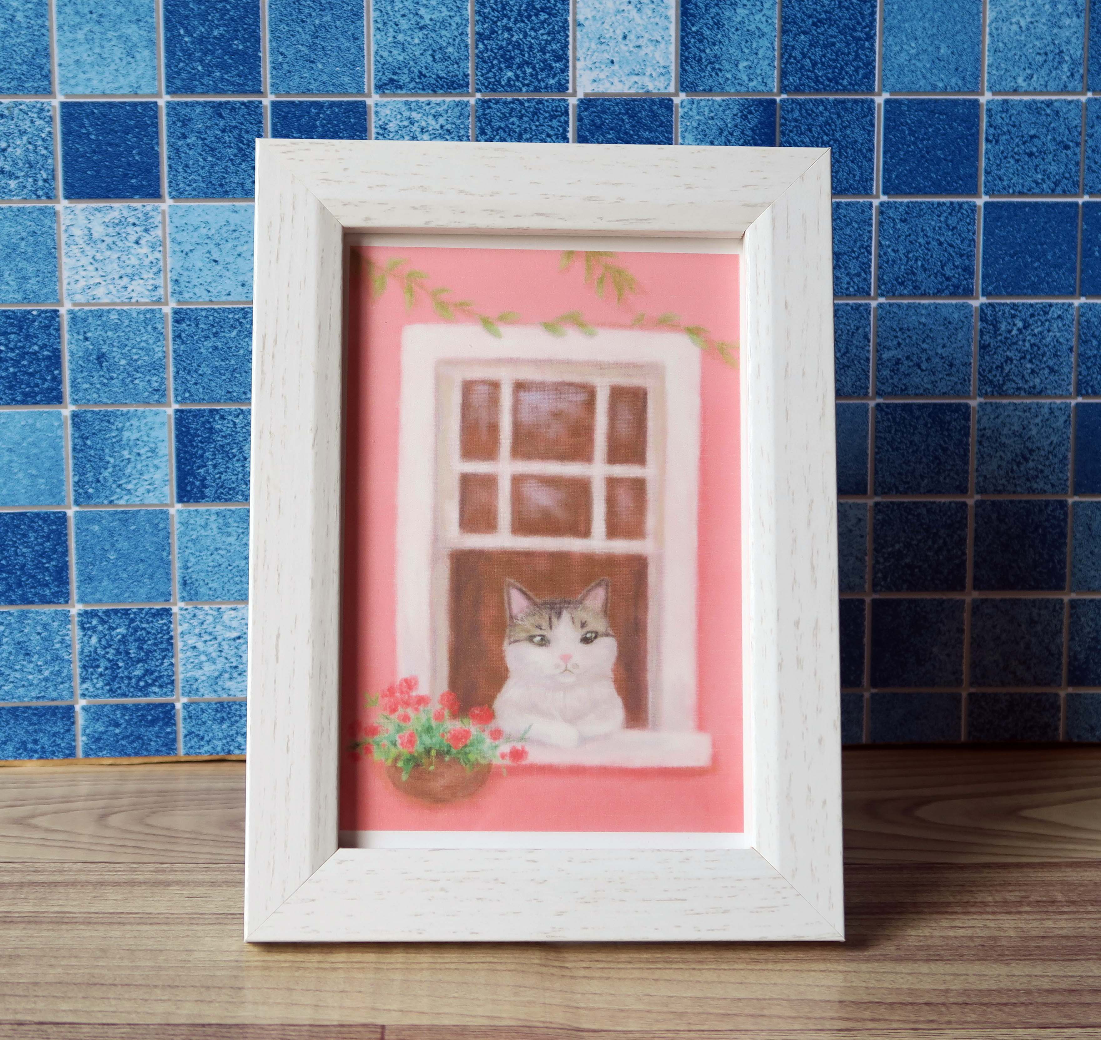 フレーム付きポストカード〈窓辺の猫〉 イラスト