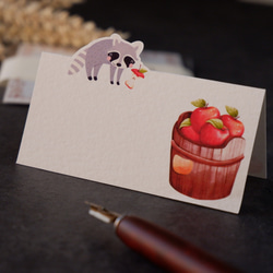 【秋。小浣熊】立體留言卡  米色紋路厚磅藝術紙 質感小卡 第1張的照片