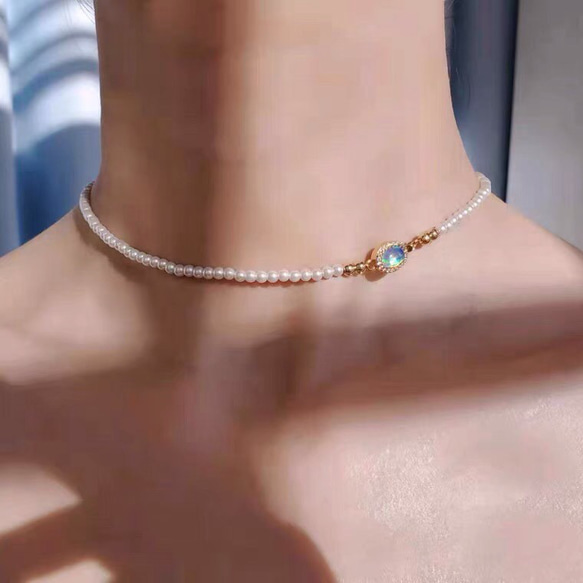 オパール パール 人工 チョーカーネックレス レースネックレス 真珠 ロマンチック キラキラ 4枚目の画像