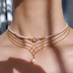 オパール パール 人工 チョーカーネックレス レースネックレス 真珠 ロマンチック キラキラ 16枚目の画像