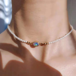 オパール パール 人工 チョーカーネックレス レースネックレス 真珠 ロマンチック キラキラ 3枚目の画像
