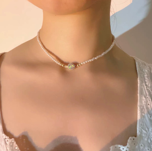 オパール パール 人工 チョーカーネックレス レースネックレス 真珠 ロマンチック キラキラ 13枚目の画像