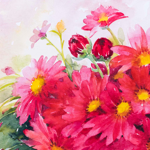 錦秋-4】水彩原画 一点物 額縁付き 豪華プレゼント付き 絵画