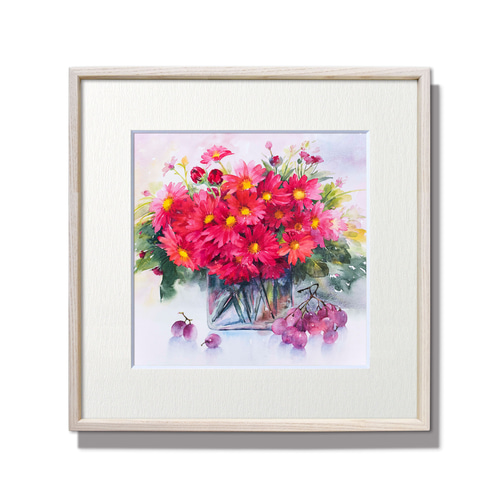 秋の花たち　水彩画　原画 秋の花たち水彩画原画