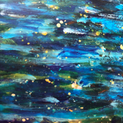 原画「黄金色とアンティークブルーの夕焼け」空　アートパネル　光のシャワー　空と海の絵　　アクリル画　インテリア　アート 15枚目の画像
