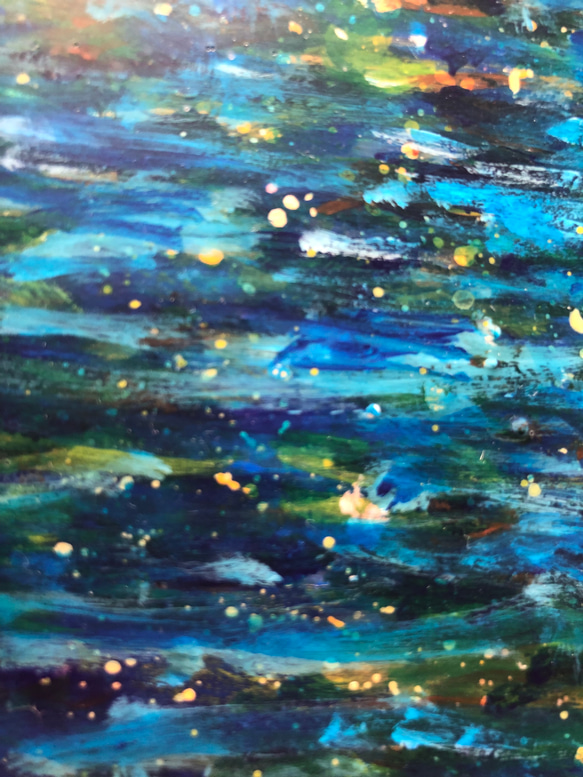 原画「黄金色とアンティークブルーの夕焼け」空　アートパネル　光のシャワー　空と海の絵　　アクリル画　インテリア　アート 15枚目の画像