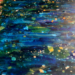 原画「黄金色とアンティークブルーの夕焼け」空　アートパネル　光のシャワー　空と海の絵　　アクリル画　インテリア　アート 13枚目の画像