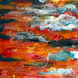 原画「黄金色とアンティークブルーの夕焼け」空　アートパネル　光のシャワー　空と海の絵　　アクリル画　インテリア　アート 14枚目の画像
