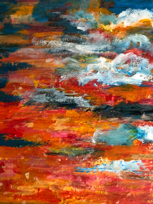 原画「黄金色とアンティークブルーの夕焼け」空　アートパネル　光のシャワー　空と海の絵　　アクリル画　インテリア　アート 14枚目の画像