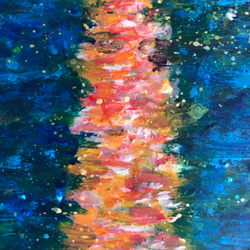 原画「黄金色とアンティークブルーの夕焼け」空　アートパネル　光のシャワー　空と海の絵　　アクリル画　インテリア　アート 8枚目の画像