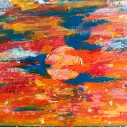 原画「黄金色とアンティークブルーの夕焼け」空　アートパネル　光のシャワー　空と海の絵　　アクリル画　インテリア　アート 4枚目の画像