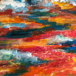 原画「黄金色とアンティークブルーの夕焼け」空　アートパネル　光のシャワー　空と海の絵　　アクリル画　インテリア　アート 12枚目の画像