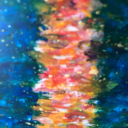 原画「黄金色とアンティークブルーの夕焼け」空　アートパネル　光のシャワー　空と海の絵　　アクリル画　インテリア　アート 10枚目の画像