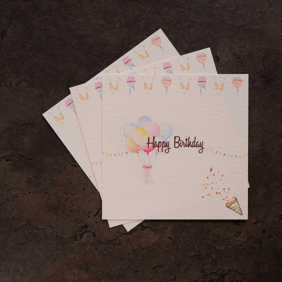【生日。氣球派對】立體留言卡 米色紋路厚磅藝術紙 質感小卡 第2張的照片