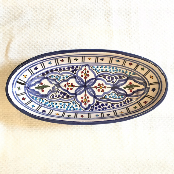 チュニジア・ナブールの陶器  オバール24cm　澄んだブルーが印象的 69 7枚目の画像