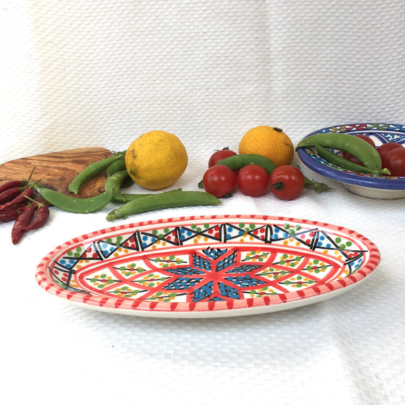 チュニジア・ナブールの陶器　オバール19cm　食欲増進 ベルベル情熱の赤 27 3枚目の画像