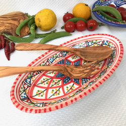 チュニジア・ナブールの陶器　オバール24cm　食欲増進ベルベル情熱の赤 27 2枚目の画像