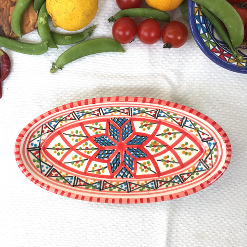 チュニジア・ナブールの陶器 オバール24cm 食欲増進ベルベル情熱の赤