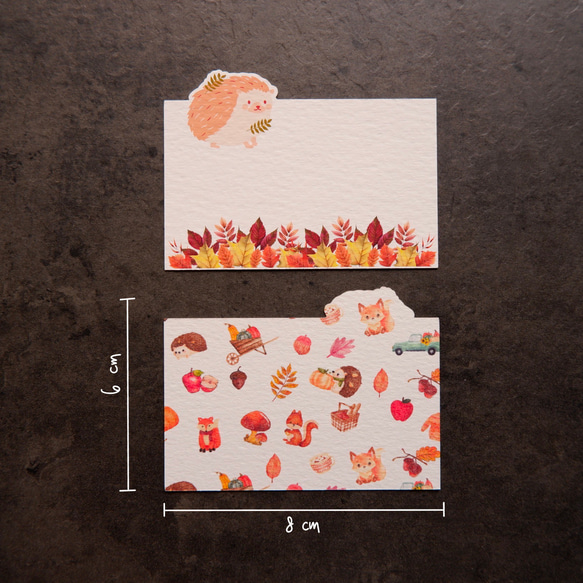 【秋。刺蝟散步】卡片信封 米色紋路厚磅藝術紙 質感小卡 牛皮紙信封 第3張的照片