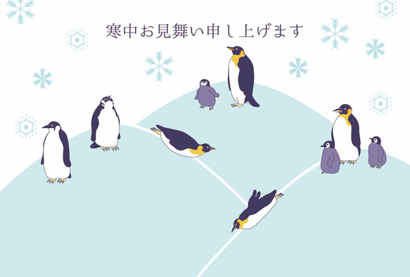 2023 皇帝ペンギン 寒中お見舞い5枚セット 雪 達磨 お正月 新年 うさぎ 卯年 和 ポストカード 4枚目の画像