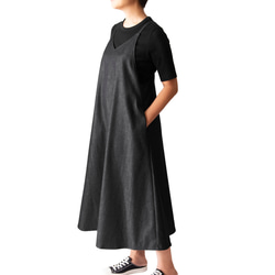 岡山デニム【大人のためのデニム】サロペット　ジャンパースカート　SML　体形に合わせてお作りできます　ブラックデニム 5枚目の画像