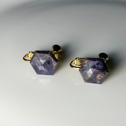 SALE 紫色藍寶石六邊形耳環 第2張的照片