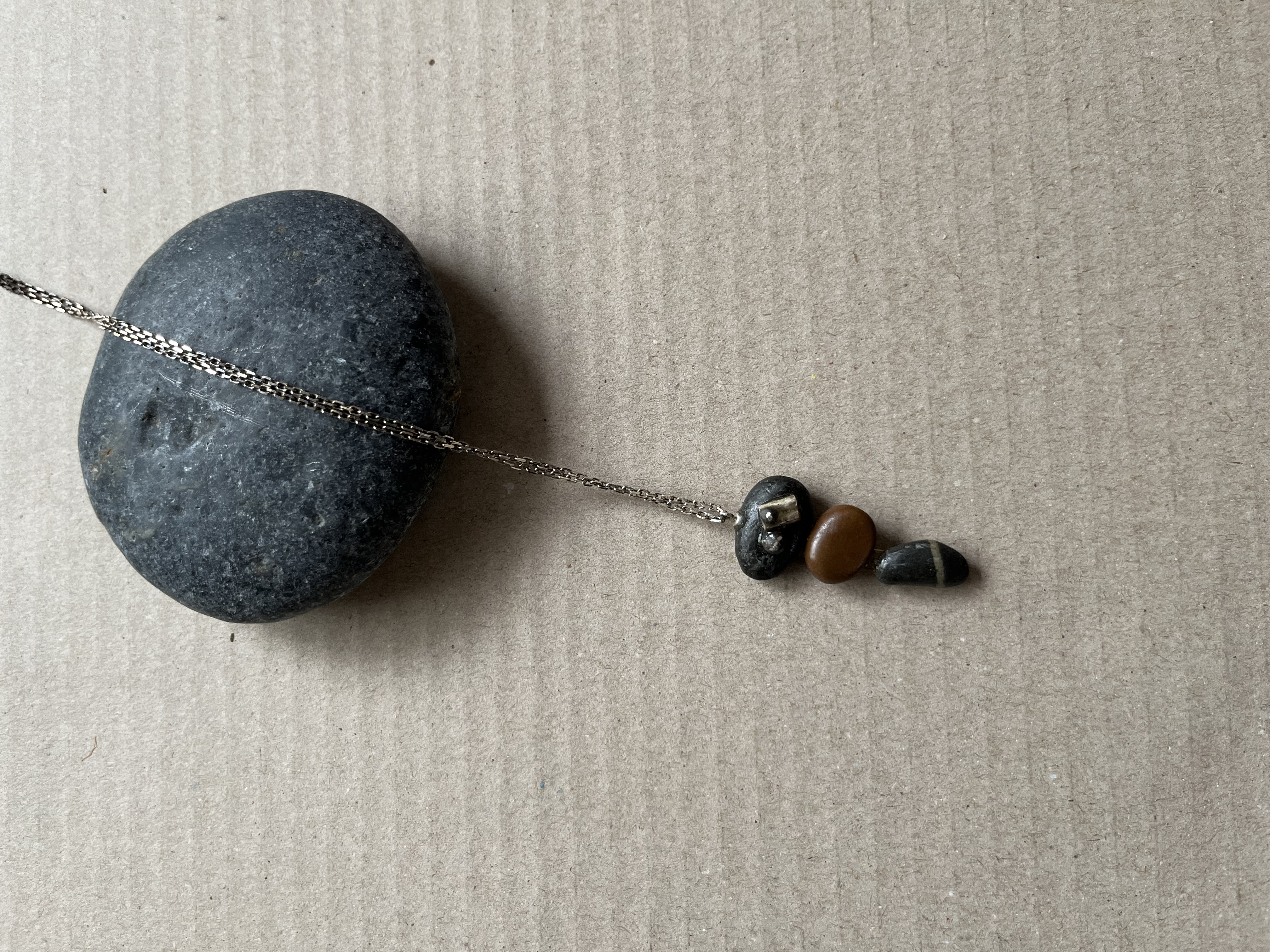 自然石3個と銀製品のペンダント‼︎