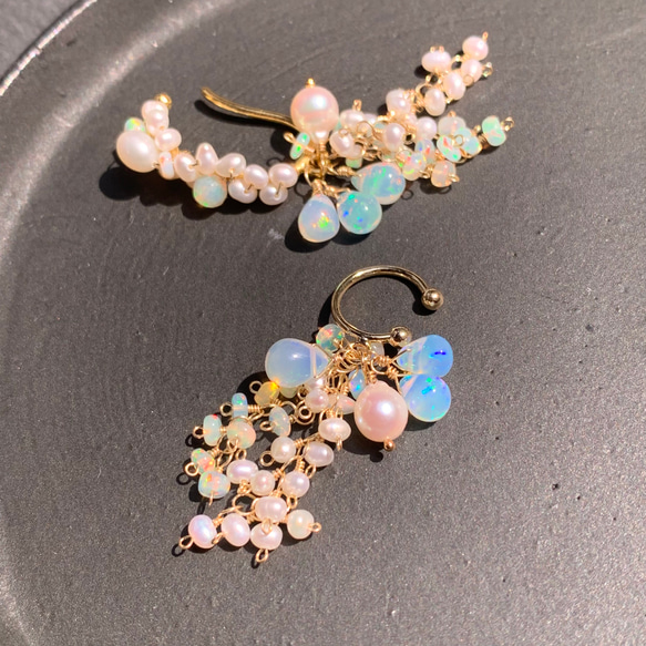 再販×4【14kgf】天然石＊opal＆pearlイヤーカフno.2 16枚目の画像