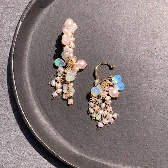 再販×4【14kgf】天然石＊opal＆pearlイヤーカフno.2 15枚目の画像