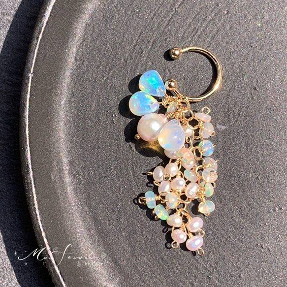 再販×4【14kgf】天然石＊opal＆pearlイヤーカフno.2 2枚目の画像