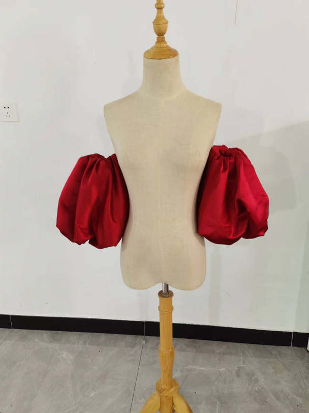 高級サテン ボルドー色  ショルダーの付け袖 パフスリーブ オーダー可能 取り外し可能な装飾袖