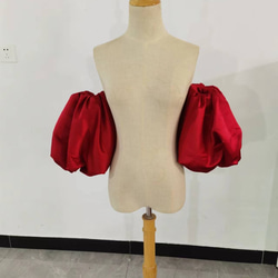 奢華緞面酒紅色肩袖泡泡袖可訂製可拆卸裝飾袖 第1張的照片